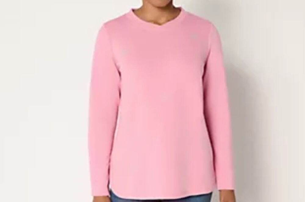 Denim & Co Large Antique Blush Fleece Snowflake Embroidered Top A705932 NWOT